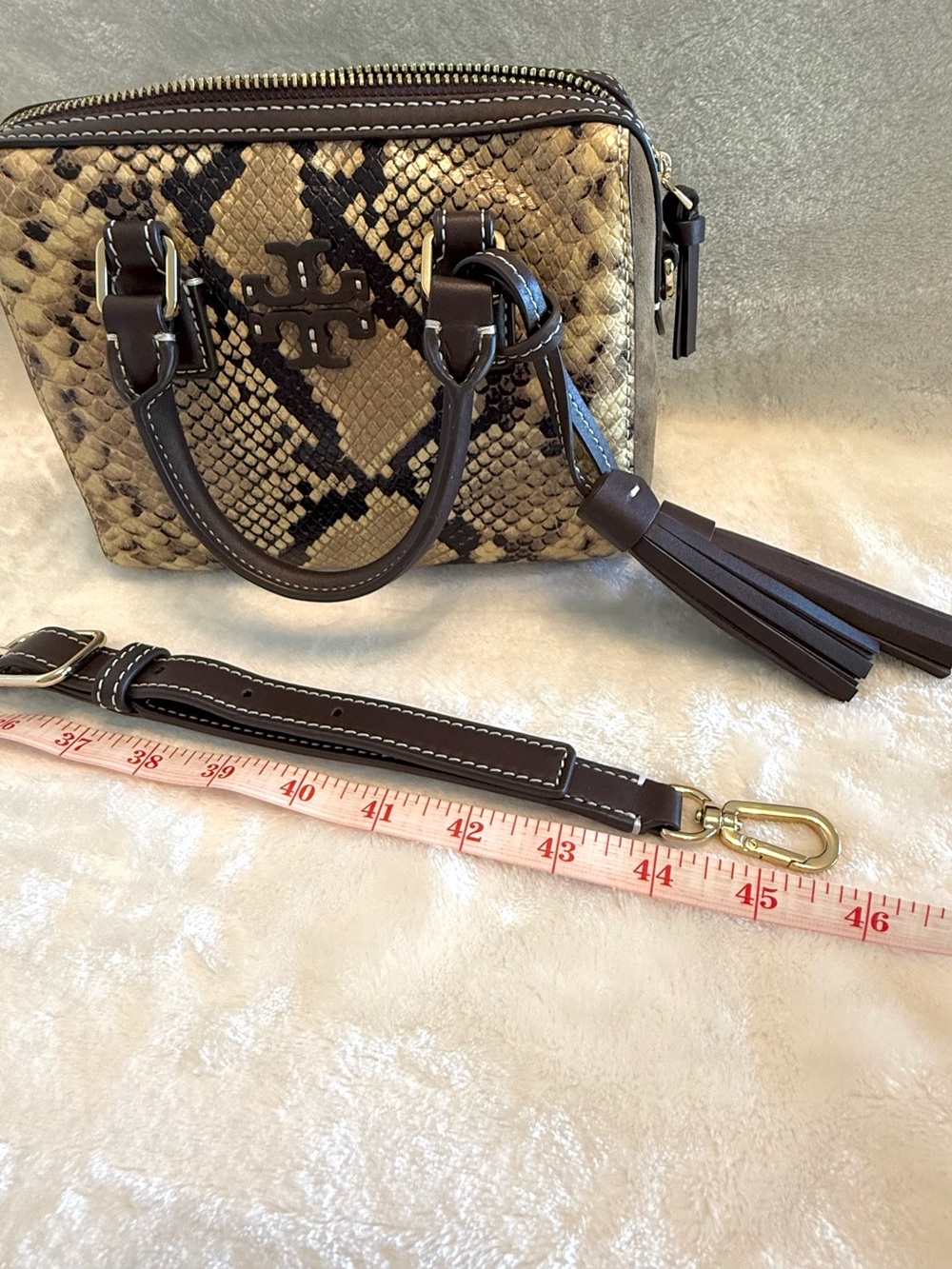 NWT. Tory Burch Snake Print Mini Crossbody Satchel with Two Straps - Picture 13 of 15